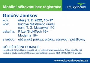 Mobilní očkování v Golčově Jeníkově - plakát