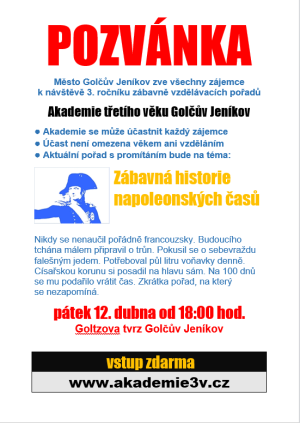 Akademie třetího věku Golčův Jeníkov - Zábavná historie napoleonských časů 1